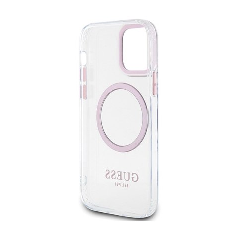 Guess Metal Outline MagSafe - Etui iPhone 12 / iPhone 12 Pro (przezroczysty / różowy) Guess Metal Outline MagSafe - Etui iPhone 12 / iPhone 12 Pro (przezroczysty / różowy)