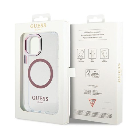 Guess Metal Outline MagSafe - Etui iPhone 12 / iPhone 12 Pro (przezroczysty / różowy) Guess Metal Outline MagSafe - Etui iPhone 12 / iPhone 12 Pro (przezroczysty / różowy)