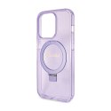 Guess Ring Stand Script Glitter MagSafe - Etui iPhone 15 Pro (fioletowy)