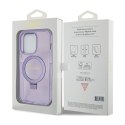 Guess Ring Stand Script Glitter MagSafe - Etui iPhone 15 Pro (fioletowy)