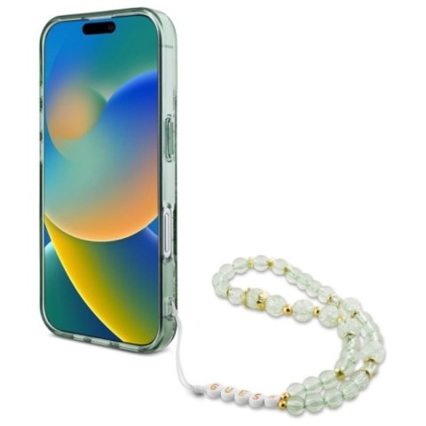 Guess IML Flowers With Pearl Strap MagSafe - Etui iPhone 16 (zielony) Guess IML Flowers With Pearl Strap MagSafe - Etui iPhone 16 (zielony)