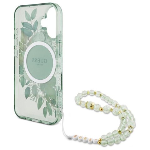 Guess IML Flowers With Pearl Strap MagSafe - Etui iPhone 16 (zielony) Guess IML Flowers With Pearl Strap MagSafe - Etui iPhone 16 (zielony)