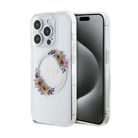 Guess IML Flowers Wreath MagSafe - Etui iPhone 15 Pro (przezroczysty) Guess IML Flowers Wreath MagSafe - Etui iPhone 15 Pro (przezroczysty)