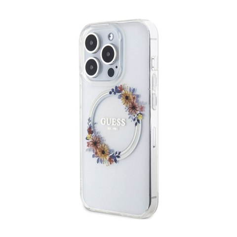 Guess IML Flowers Wreath MagSafe - Etui iPhone 15 Pro (przezroczysty) Guess IML Flowers Wreath MagSafe - Etui iPhone 15 Pro (przezroczysty)
