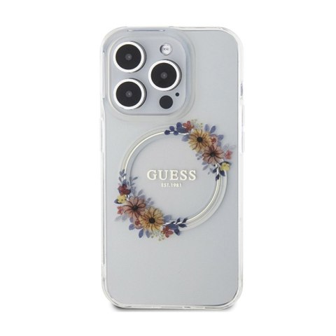 Guess IML Flowers Wreath MagSafe - Etui iPhone 15 Pro (przezroczysty) Guess IML Flowers Wreath MagSafe - Etui iPhone 15 Pro (przezroczysty)