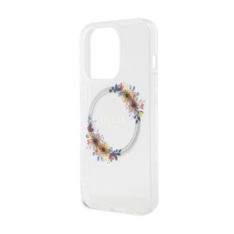 Guess IML Flowers Wreath MagSafe - Etui iPhone 15 Pro (przezroczysty) Guess IML Flowers Wreath MagSafe - Etui iPhone 15 Pro (przezroczysty)