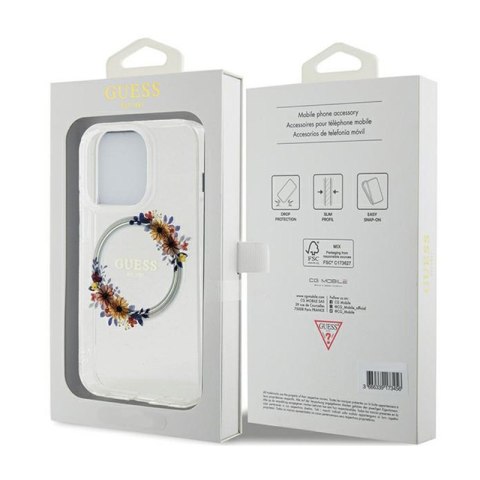 Guess IML Flowers Wreath MagSafe - Etui iPhone 15 Pro (przezroczysty) Guess IML Flowers Wreath MagSafe - Etui iPhone 15 Pro (przezroczysty)