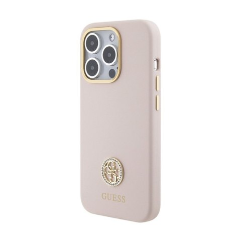 Guess Silicone Logo Strass 4G - Etui iPhone 15 Pro (różowy) Guess Silicone Logo Strass 4G - Etui iPhone 15 Pro (różowy)