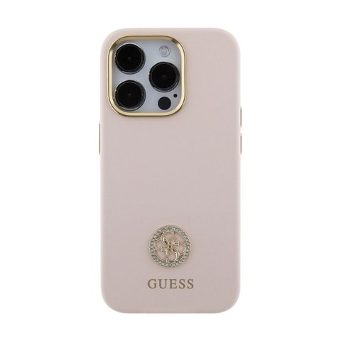 Guess Silicone Logo Strass 4G - Etui iPhone 15 Pro (różowy) Guess Silicone Logo Strass 4G - Etui iPhone 15 Pro (różowy)