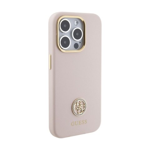 Guess Silicone Logo Strass 4G - Etui iPhone 15 Pro (różowy) Guess Silicone Logo Strass 4G - Etui iPhone 15 Pro (różowy)