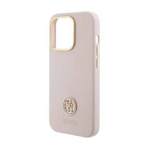 Guess Silicone Logo Strass 4G - Etui iPhone 15 Pro (różowy) Guess Silicone Logo Strass 4G - Etui iPhone 15 Pro (różowy)