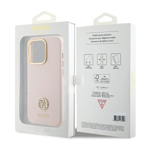 Guess Silicone Logo Strass 4G - Etui iPhone 15 Pro (różowy) Guess Silicone Logo Strass 4G - Etui iPhone 15 Pro (różowy)