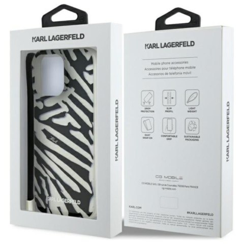 Karl Lagerfeld IML Zebra Pattern & Cord - Etui iPhone 16 Pro (czarny) Karl Lagerfeld IML Zebra Pattern & Cord - Etui iPhone 16 Pro (czarny)