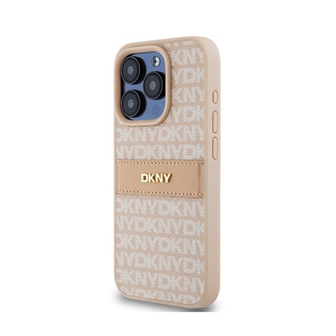 DKNY Leather Mono Stripe & Metal Logo - Etui iPhone 15 Pro (różowy) DKNY Leather Mono Stripe & Metal Logo - Etui iPhone 15 Pro (różowy)