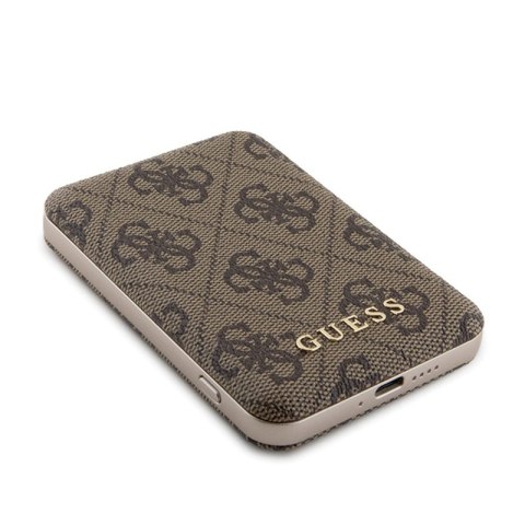 Guess 4G Leather Metal Logo MagSafe - Power Bank indukcyjny 5000 mAh 15W MagSafe (brązowy) Guess 4G Leather Metal Logo MagSafe - Power Bank indukcyjny 5000 mAh 15W MagSafe (brązowy)