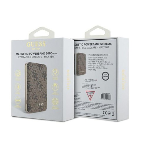 Guess 4G Leather Metal Logo MagSafe - Power Bank indukcyjny 5000 mAh 15W MagSafe (brązowy) Guess 4G Leather Metal Logo MagSafe - Power Bank indukcyjny 5000 mAh 15W MagSafe (brązowy)