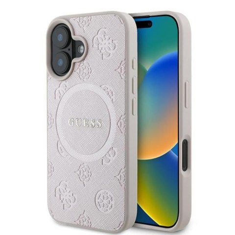 Guess Saffiano Peony Classic Logo MagSafe - Etui iPhone 16 Plus (różowy) Guess Saffiano Peony Classic Logo MagSafe - Etui iPhone 16 Plus (różowy)