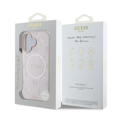 Guess Saffiano Peony Classic Logo MagSafe - Etui iPhone 16 Plus (różowy) Guess Saffiano Peony Classic Logo MagSafe - Etui iPhone 16 Plus (różowy)
