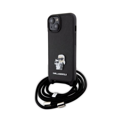 Karl Lagerfeld Crossbody Saffiano Metal Pin Karl & Choupette - Etui iPhone 15 Plus (czarny) Karl Lagerfeld Crossbody Saffiano Metal Pin Karl & Choupette - Etui iPhone 15 Plus (czarny)