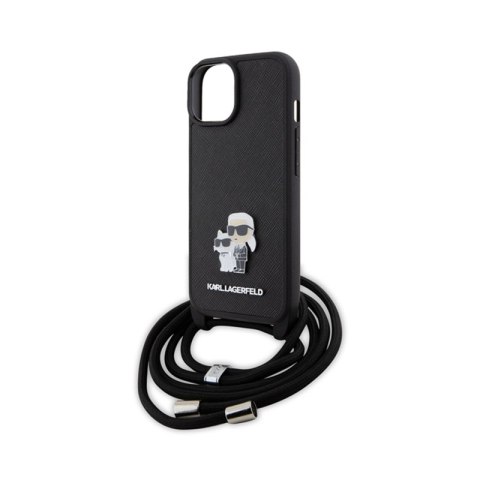 Karl Lagerfeld Crossbody Saffiano Metal Pin Karl & Choupette - Etui iPhone 15 Plus (czarny) Karl Lagerfeld Crossbody Saffiano Metal Pin Karl & Choupette - Etui iPhone 15 Plus (czarny)