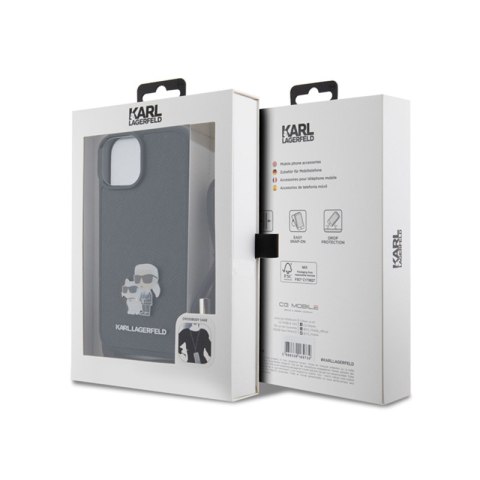 Karl Lagerfeld Crossbody Saffiano Metal Pin Karl & Choupette - Etui iPhone 15 Plus (czarny) Karl Lagerfeld Crossbody Saffiano Metal Pin Karl & Choupette - Etui iPhone 15 Plus (czarny)