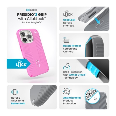 Speck Presidio2 Grip ClickLock & MagSafe - Etui iPhone 16 Pro (True Pink / Shocking Pink / White) Speck Presidio2 Grip ClickLock & MagSafe - Etui iPhone 16 Pro (True Pink / Shocking Pink / White)