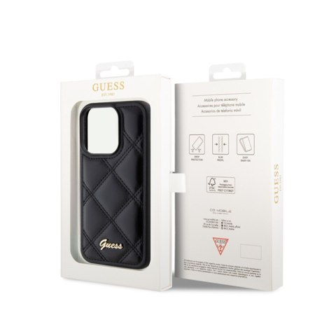 Guess Quilted Metal Logo - Etui iPhone 15 Pro (czarny) Guess Quilted Metal Logo - Etui iPhone 15 Pro (czarny)