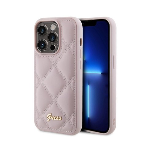 Guess Quilted Metal Logo - Etui iPhone 15 Pro (różowy) Guess Quilted Metal Logo - Etui iPhone 15 Pro (różowy)