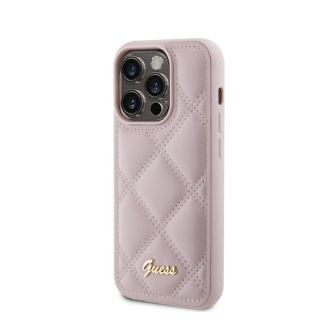 Guess Quilted Metal Logo - Etui iPhone 15 Pro (różowy) Guess Quilted Metal Logo - Etui iPhone 15 Pro (różowy)
