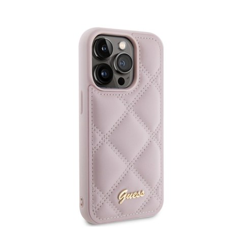 Guess Quilted Metal Logo - Etui iPhone 15 Pro (różowy) Guess Quilted Metal Logo - Etui iPhone 15 Pro (różowy)