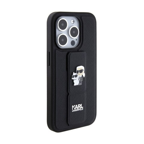 Karl Lagerfeld Gripstand Saffiano Karl & Choupette Pins - Etui iPhone 13 Pro (czarny) Karl Lagerfeld Gripstand Saffiano Karl & Choupette Pins - Etui iPhone 13 Pro (czarny)