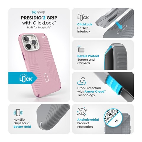 Speck Presidio2 Grip ClickLock & MagSafe - Etui iPhone 16 Pro Max (Wednesday Pink / Boysenberry Purple / White) Speck Presidio2 Grip ClickLock & MagSafe - Etui iPhone 16 Pro Max (Wednesday Pink / Boysenberry Purple / White)