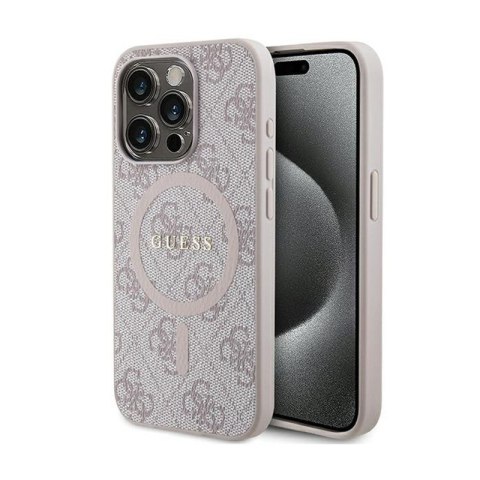 Guess 4G Collection Leather Metal Logo MagSafe - Etui iPhone 15 Pro (różowy) Guess 4G Collection Leather Metal Logo MagSafe - Etui iPhone 15 Pro (różowy)