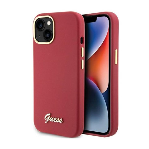 Guess Silicone Script Metal Logo & Frame - Etui iPhone 15 (magenta) Guess Silicone Script Metal Logo & Frame - Etui iPhone 15 (magenta)