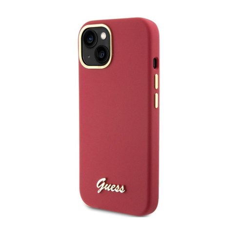 Guess Silicone Script Metal Logo & Frame - Etui iPhone 15 (magenta) Guess Silicone Script Metal Logo & Frame - Etui iPhone 15 (magenta)