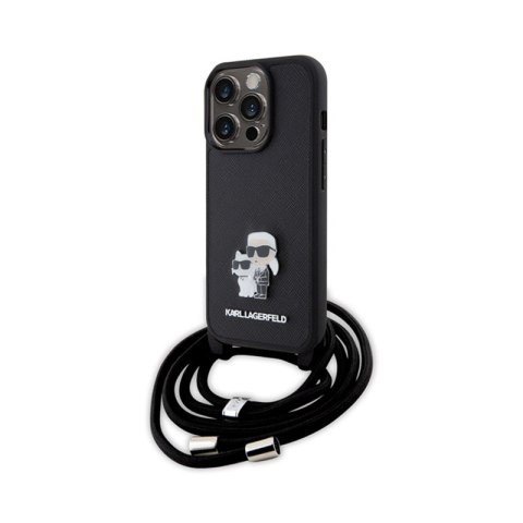 Karl Lagerfeld Crossbody Saffiano Metal Pin Karl & Choupette - Etui iPhone 15 Pro (czarny) Karl Lagerfeld Crossbody Saffiano Metal Pin Karl & Choupette - Etui iPhone 15 Pro (czarny)