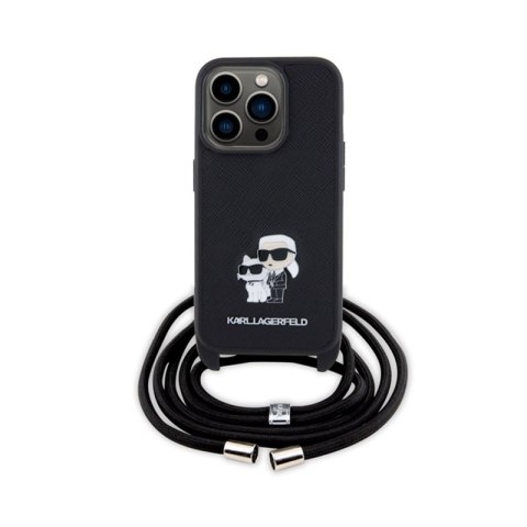 Karl Lagerfeld Crossbody Saffiano Metal Pin Karl & Choupette - Etui iPhone 15 Pro (czarny) Karl Lagerfeld Crossbody Saffiano Metal Pin Karl & Choupette - Etui iPhone 15 Pro (czarny)