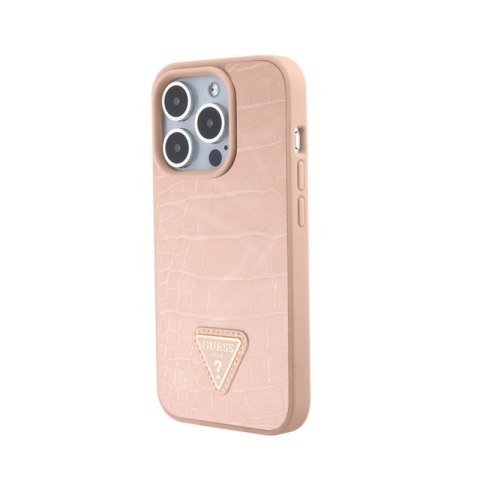 Guess Croco Triangle Metal Logo - Etui iPhone 15 Pro (różowy) Guess Croco Triangle Metal Logo - Etui iPhone 15 Pro (różowy)