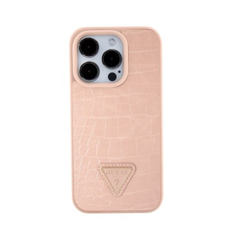Guess Croco Triangle Metal Logo - Etui iPhone 15 Pro (różowy) Guess Croco Triangle Metal Logo - Etui iPhone 15 Pro (różowy)