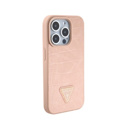 Guess Croco Triangle Metal Logo - Etui iPhone 15 Pro (różowy) Guess Croco Triangle Metal Logo - Etui iPhone 15 Pro (różowy)