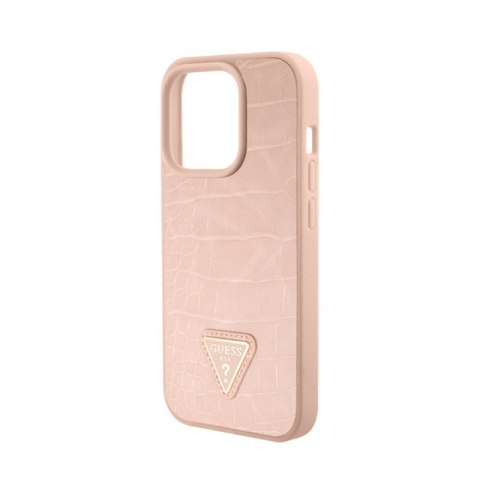 Guess Croco Triangle Metal Logo - Etui iPhone 15 Pro (różowy) Guess Croco Triangle Metal Logo - Etui iPhone 15 Pro (różowy)