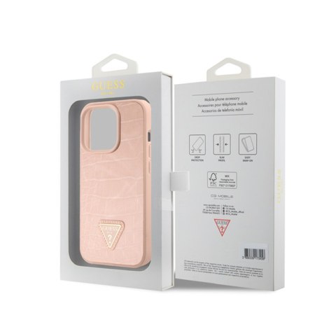 Guess Croco Triangle Metal Logo - Etui iPhone 15 Pro (różowy) Guess Croco Triangle Metal Logo - Etui iPhone 15 Pro (różowy)