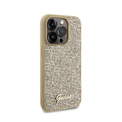 Guess Disco Metal Script - Etui iPhone 15 Pro (złoty) Guess Disco Metal Script - Etui iPhone 15 Pro (złoty)