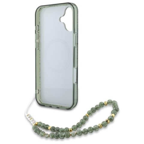 Guess IML Flowers Allover Electro With Pearl Strap MagSafe - Etui iPhone 16 Plus (zielony) Guess IML Flowers Allover Electro With Pearl Strap MagSafe - Etui iPhone 16 Plus (zielony)