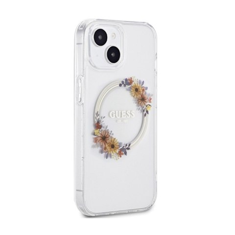Guess IML Flowers Wreath MagSafe - Etui iPhone 15 (przezroczysty) Guess IML Flowers Wreath MagSafe - Etui iPhone 15 (przezroczysty)