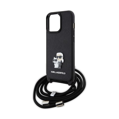 Karl Lagerfeld Crossbody Saffiano Metal Pin Karl & Choupette - Etui iPhone 13 Pro (czarny) Karl Lagerfeld Crossbody Saffiano Metal Pin Karl & Choupette - Etui iPhone 13 Pro (czarny)