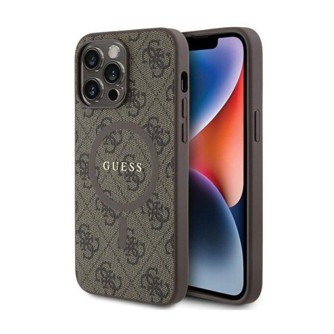 Guess 4G Collection Leather Metal Logo MagSafe - Etui iPhone 15 Pro Max (brązowy) Guess 4G Collection Leather Metal Logo MagSafe - Etui iPhone 15 Pro Max (brązowy)