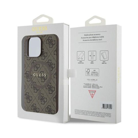 Guess 4G Collection Leather Metal Logo MagSafe - Etui iPhone 15 Pro Max (brązowy) Guess 4G Collection Leather Metal Logo MagSafe - Etui iPhone 15 Pro Max (brązowy)