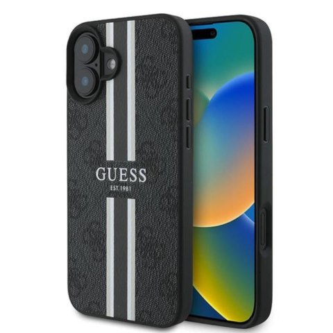 Guess 4G Printed Stripes MagSafe - Etui iPhone 16 Plus (czarny) Guess 4G Printed Stripes MagSafe - Etui iPhone 16 Plus (czarny)
