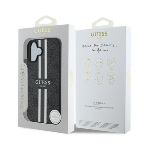 Guess 4G Printed Stripes MagSafe - Etui iPhone 16 Plus (czarny) Guess 4G Printed Stripes MagSafe - Etui iPhone 16 Plus (czarny)